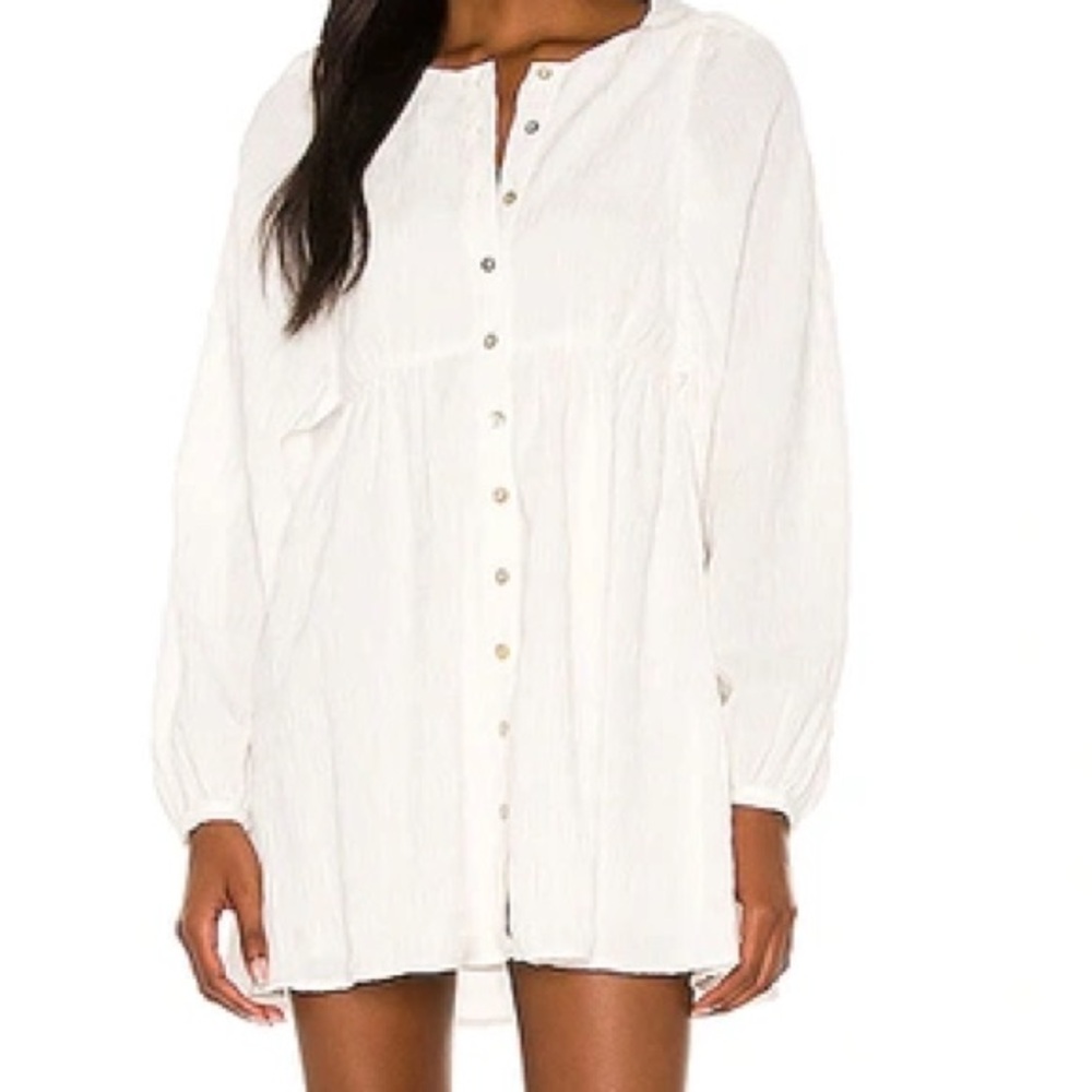 Revolve Majorelle Kimmie Mini Dress In Natural, Blouson Sleeves, Size Small